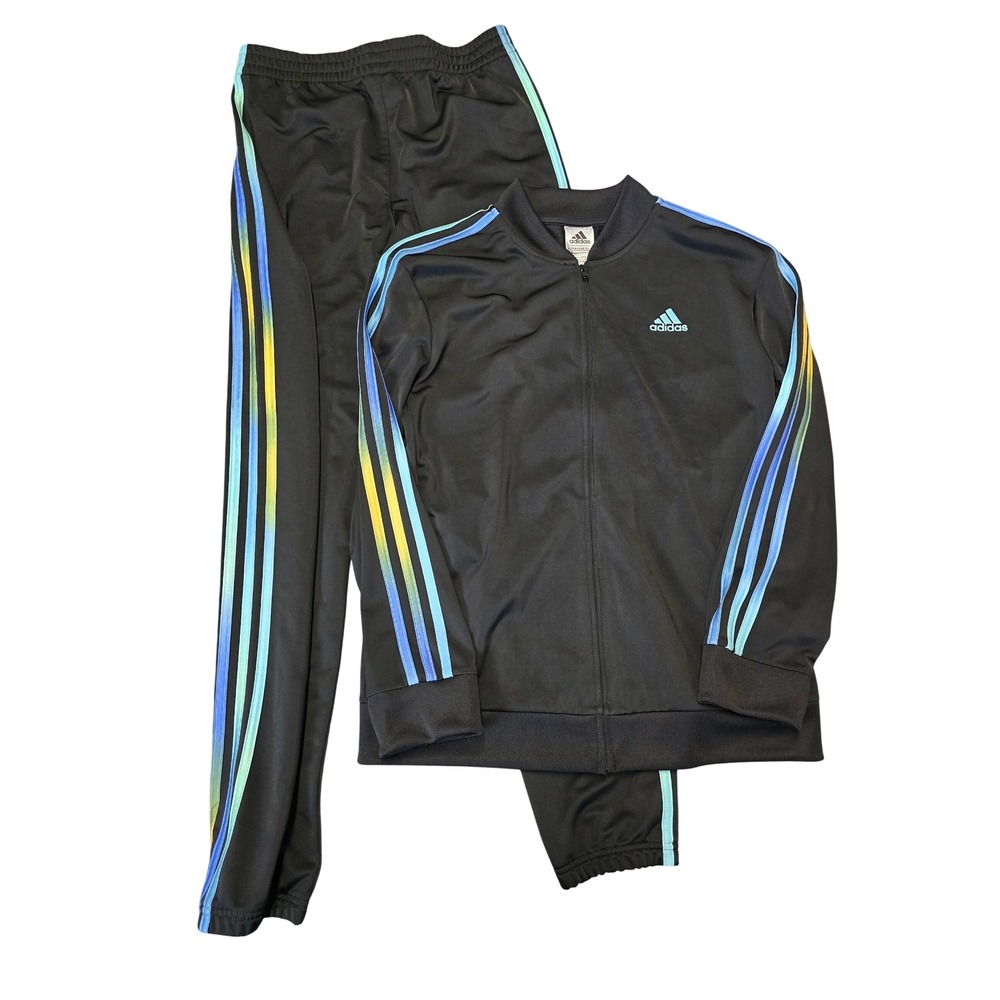 Adidas Tracksuit Set Black Multi Color Stripes Jacket Pants Men's Medium - Picture 2 of 16